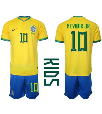 Brazil Neymar Jr #10 Replica Home Stadium Kit for Kids World Cup 2022 Short Sleeve (+ pants)